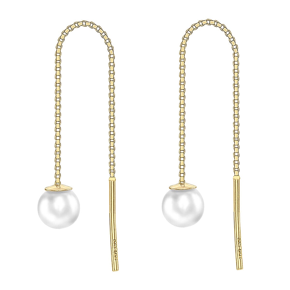 9K Yellow Gold Freshwater Pearl 4.5mm x 45mm Pull Through Chain Earrings 7078178 0