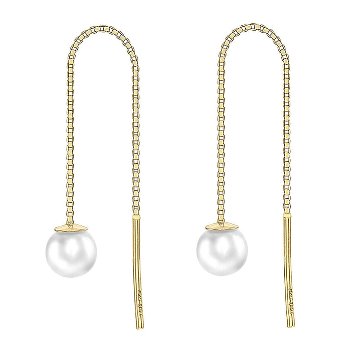 9K Yellow Gold Freshwater Pearl 4.5mm x 45mm Pull Through Chain Earrings 7078178 1