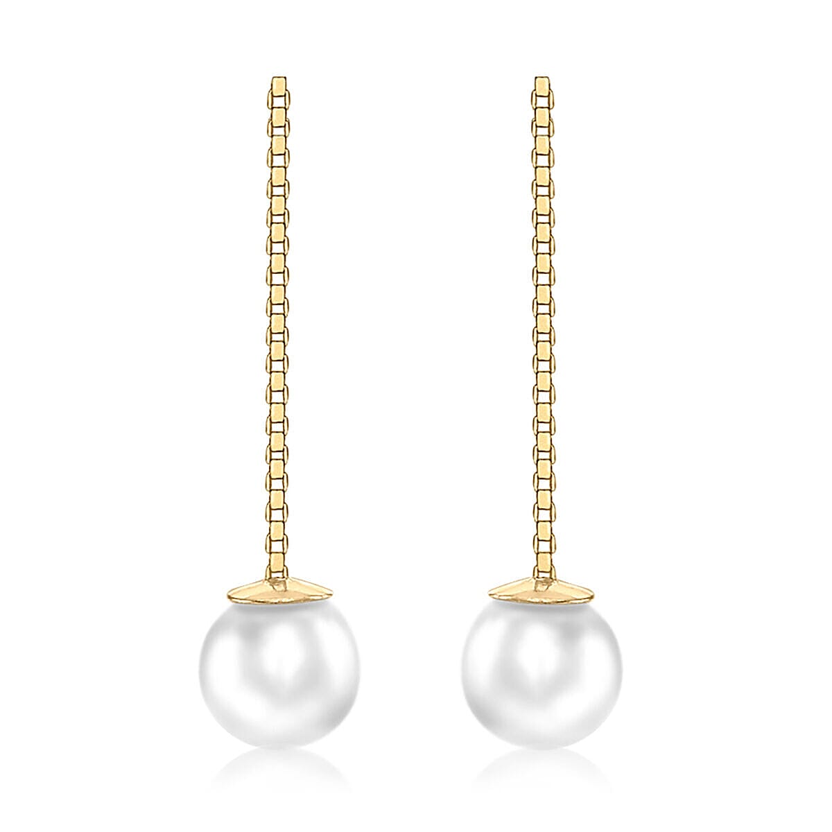 9K Yellow Gold Freshwater Pearl 4.5mm x 45mm Pull Through Chain Earrings 7078178 3