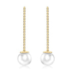 9K Yellow Gold Freshwater Pearl 4.5mm x 45mm Pull Through Chain Earrings