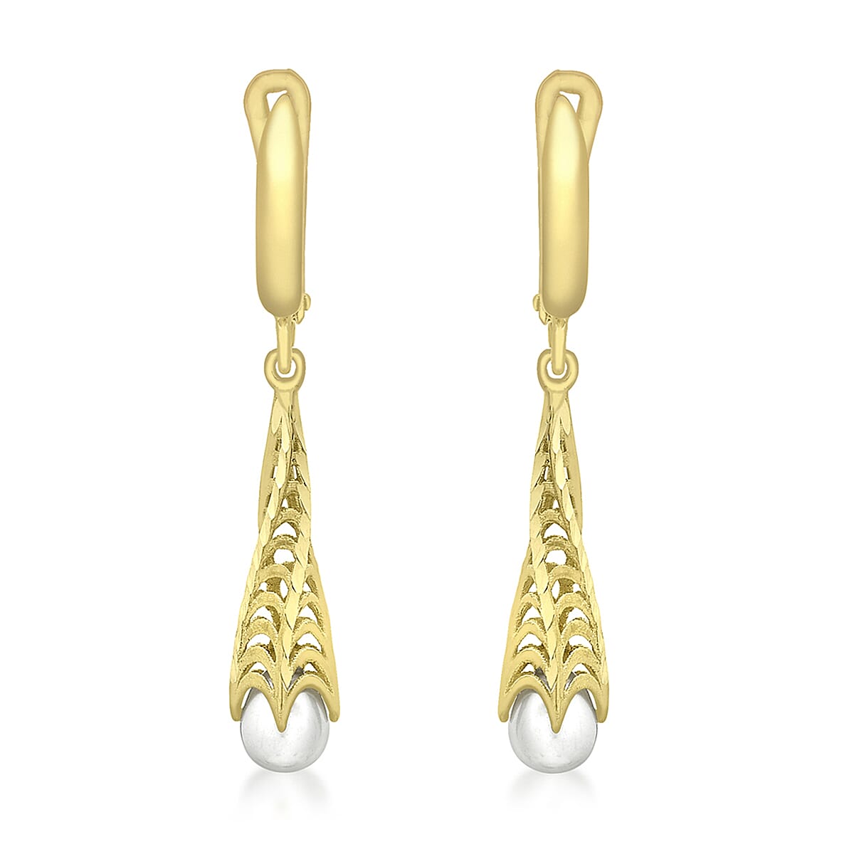 9K Yellow Gold Freshwater Pearl 5mm x 36mm Twisted Cone Earring 7078174 0