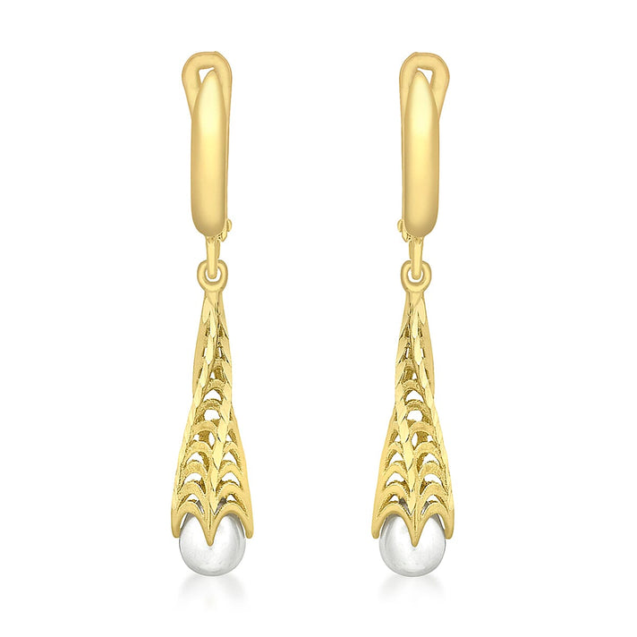 9K Yellow Gold Freshwater Pearl 5mm x 36mm Twisted Cone Earring 7078174 1