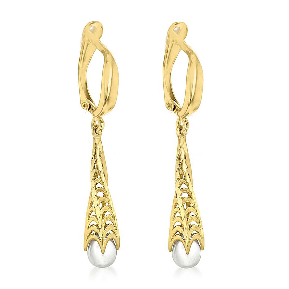 9K Yellow Gold Freshwater Pearl 5mm x 36mm Twisted Cone Earring 7078174 1