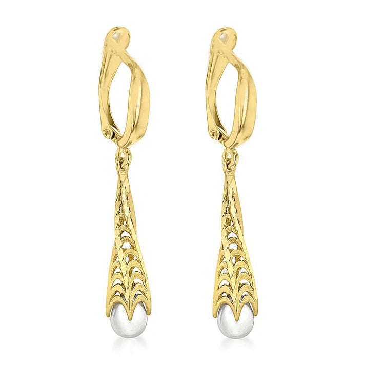 9K Yellow Gold Freshwater Pearl 5mm x 36mm Twisted Cone Earring 7078174 2