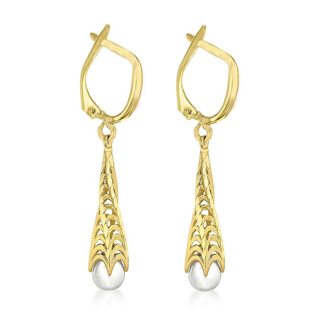9K Yellow Gold Freshwater Pearl 5mm x 36mm Twisted Cone Earring