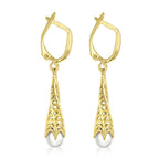 9K Yellow Gold Freshwater Pearl 5mm x 36mm Twisted Cone Earring