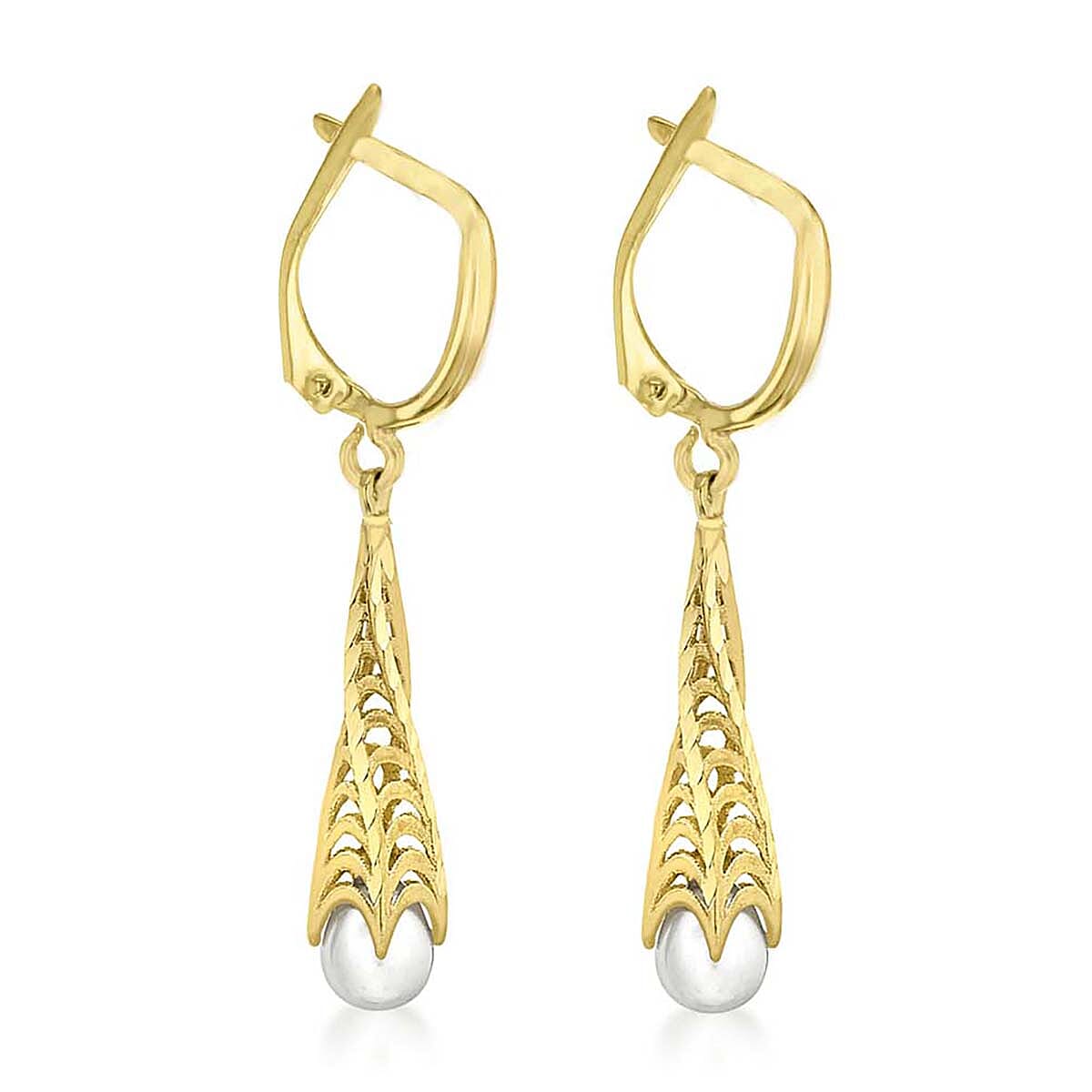 9K Yellow Gold Freshwater Pearl 5mm x 36mm Twisted Cone Earring 7078174 2