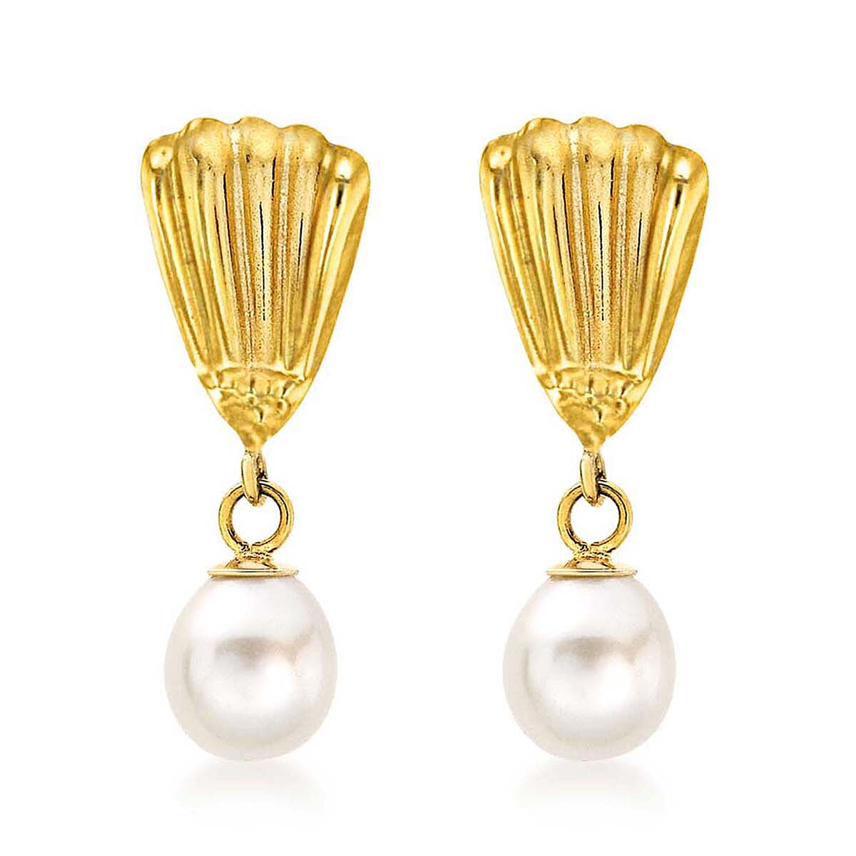 9K Yellow Gold Freshwater Pearl 6mm x 19mm Shell Drop Earrings 7078153 0