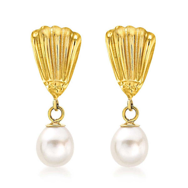 9K Yellow Gold Freshwater Pearl 6mm x 19mm Shell Drop Earrings 7078153 1