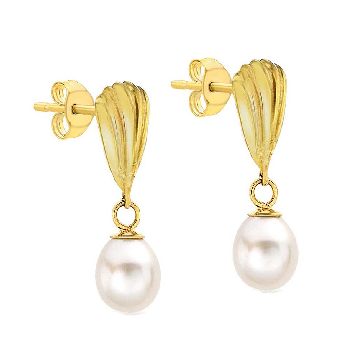9K Yellow Gold Freshwater Pearl 6mm x 19mm Shell Drop Earrings 7078153 1