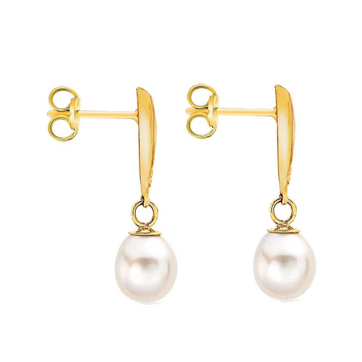 9K Yellow Gold Freshwater Pearl 6mm x 19mm Shell Drop Earrings 7078153 2