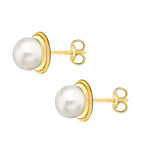 9K Yellow Gold Freshwater Pearl 7mm x 8mm Stud Earrings