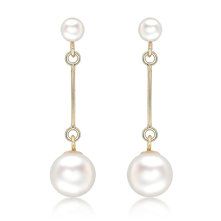 9K Yellow Gold Freshwater Pearl and Bar 7mm x 29mm Drop Earrings 7078179 1