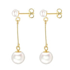 9K Yellow Gold Freshwater Pearl and Bar 7mm x 29mm Drop Earrings