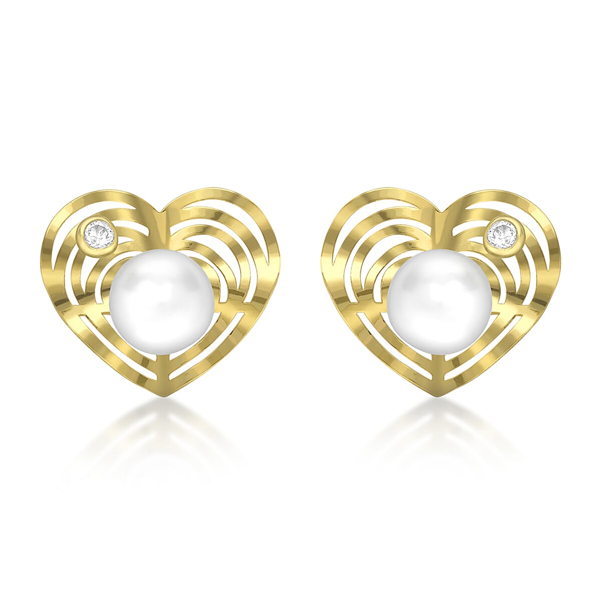 9K Yellow Gold Freshwater Pearl and Cubic Zirconia 10mm x 9mm Heart Stud Earrings 7078177 0