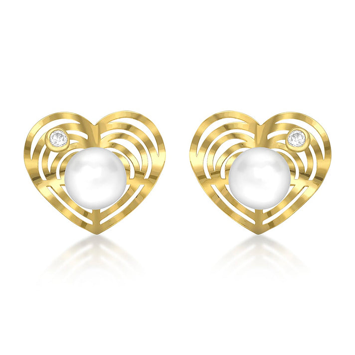 9K Yellow Gold Freshwater Pearl and Cubic Zirconia 10mm x 9mm Heart Stud Earrings 7078177 1