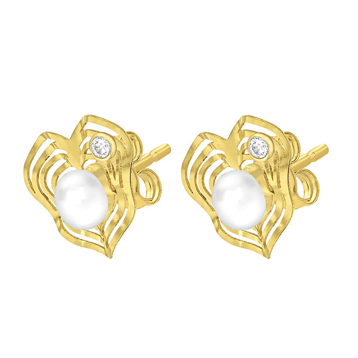 9K Yellow Gold Freshwater Pearl and Cubic Zirconia 10mm x 9mm Heart Stud Earrings 7078177 2