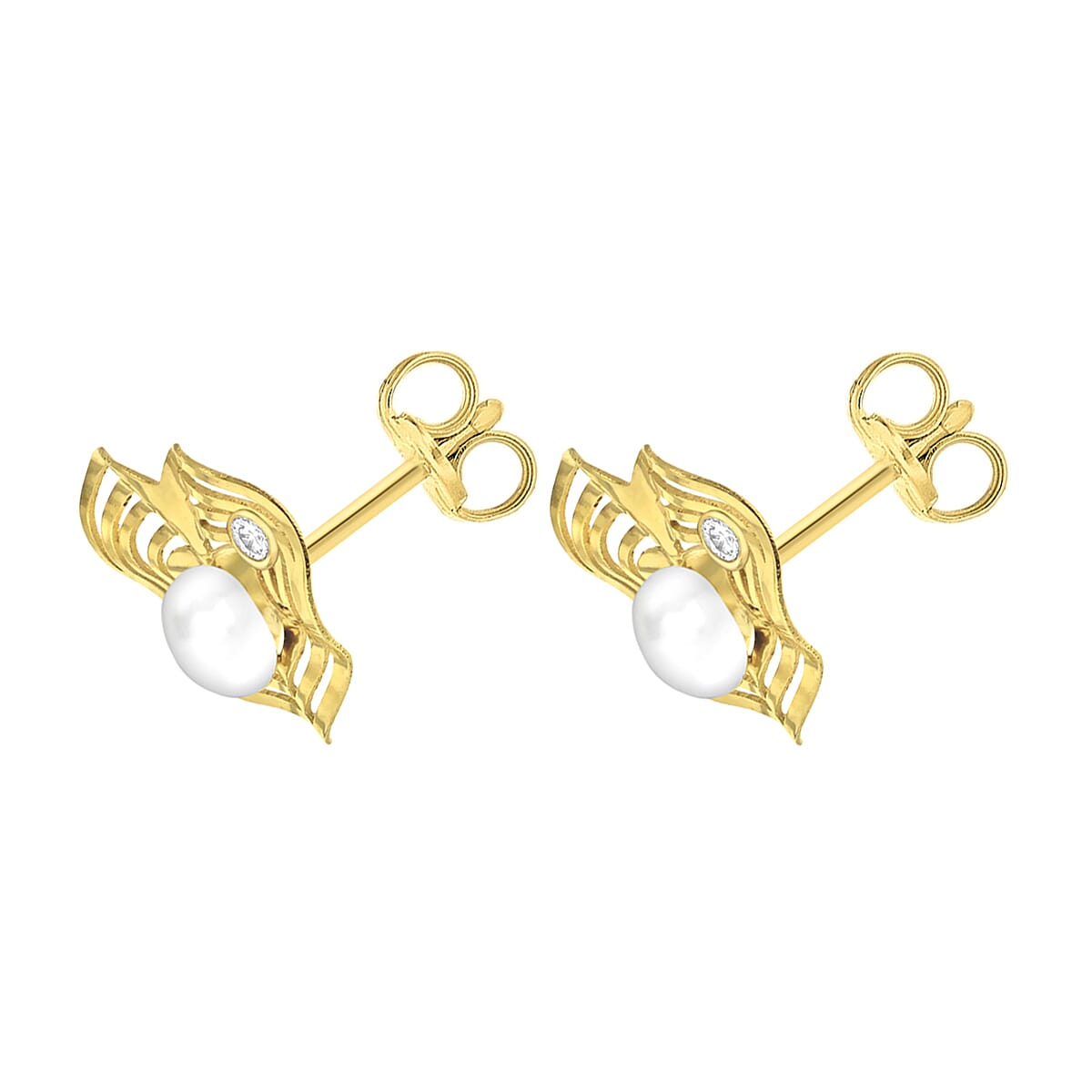 9K Yellow Gold Freshwater Pearl and Cubic Zirconia 10mm x 9mm Heart Stud Earrings 7078177 2