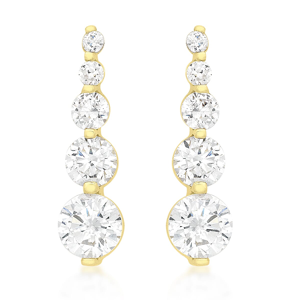 9K Yellow Gold Graduated Cubic Zirconia 5mm x 19mm Drop Earrings 7078159 0