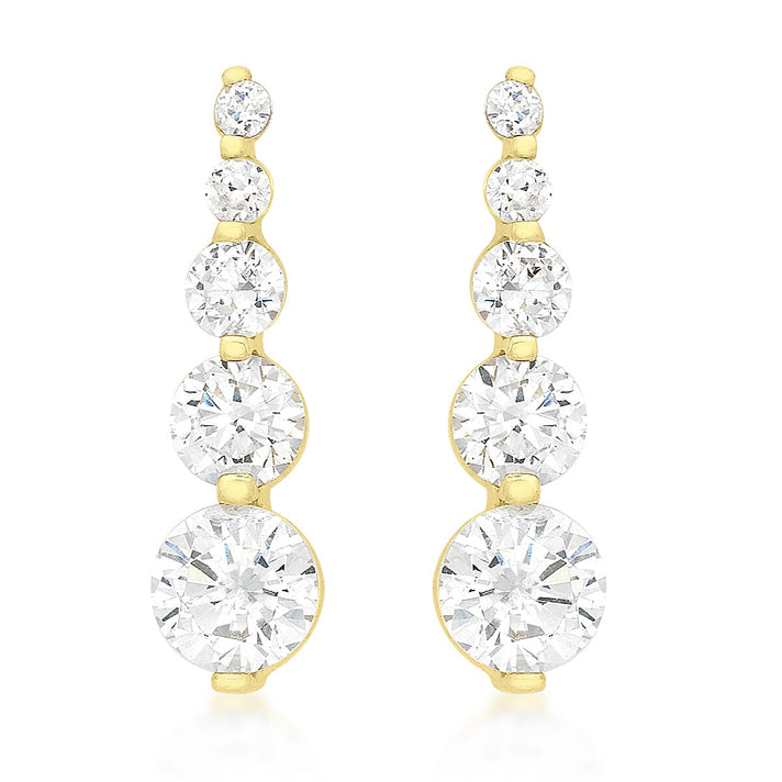 9K Yellow Gold Graduated Cubic Zirconia 5mm x 19mm Drop Earrings 7078159 1