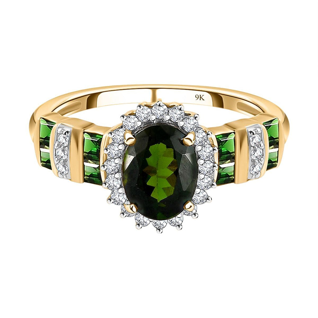 9K Yellow Gold Green Tourmaline and Diamond Ring 1.71 Ct.
