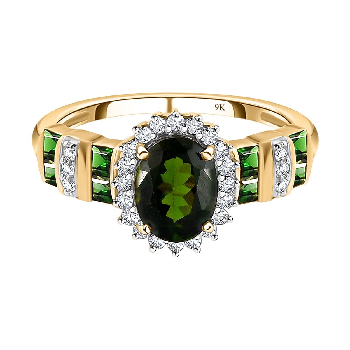 9K Yellow Gold Green Tourmaline and Diamond Ring 1.71 Ct. 7074159 0