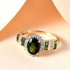 9K Yellow Gold Green Tourmaline and Diamond Ring 1.71 Ct.