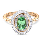 9K Yellow Gold AAA Tsavorite and Diamond Halo Ring 1.09 Ct.