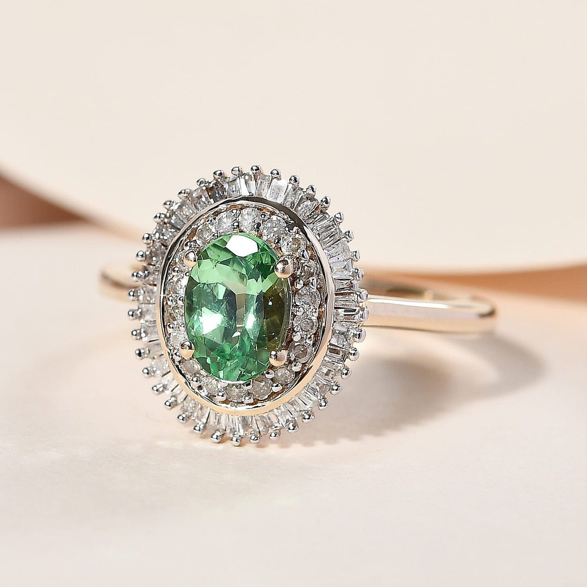 9K Yellow Gold Halo AA Tsavorite Garnet and Diamond Ring 1.09 Ct. 8728792 2