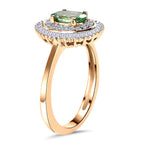 9K Yellow Gold AAA Tsavorite and Diamond Halo Ring 1.09 Ct.