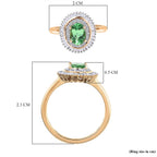 9K Yellow Gold AAA Tsavorite and Diamond Halo Ring 1.09 Ct.