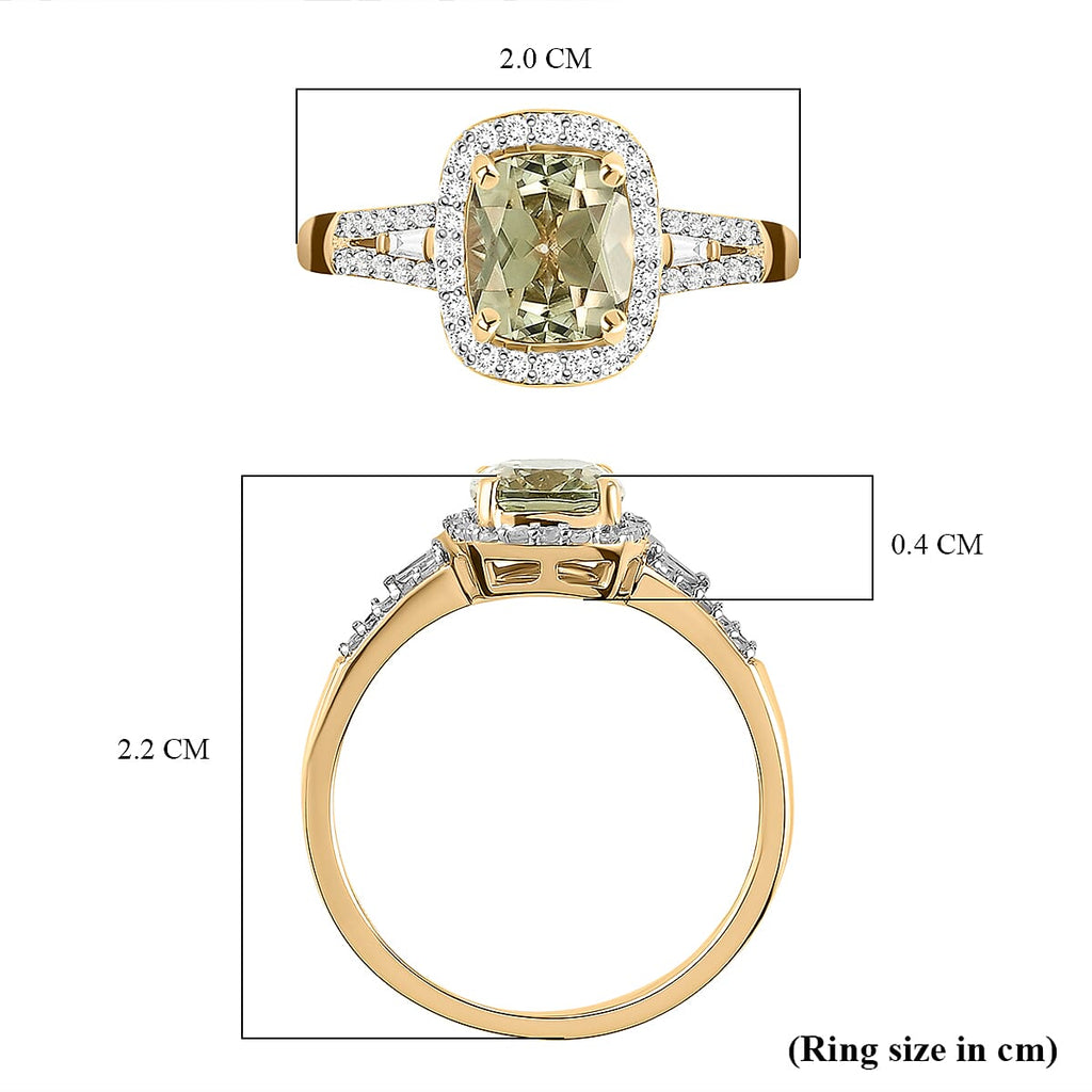 9K Yellow Gold Turkizite and Diamond Halo Ring 1.79 Ct.