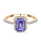 9K Yellow Gold Tanzanite and Diamond Halo Ring 1.85 Ct.