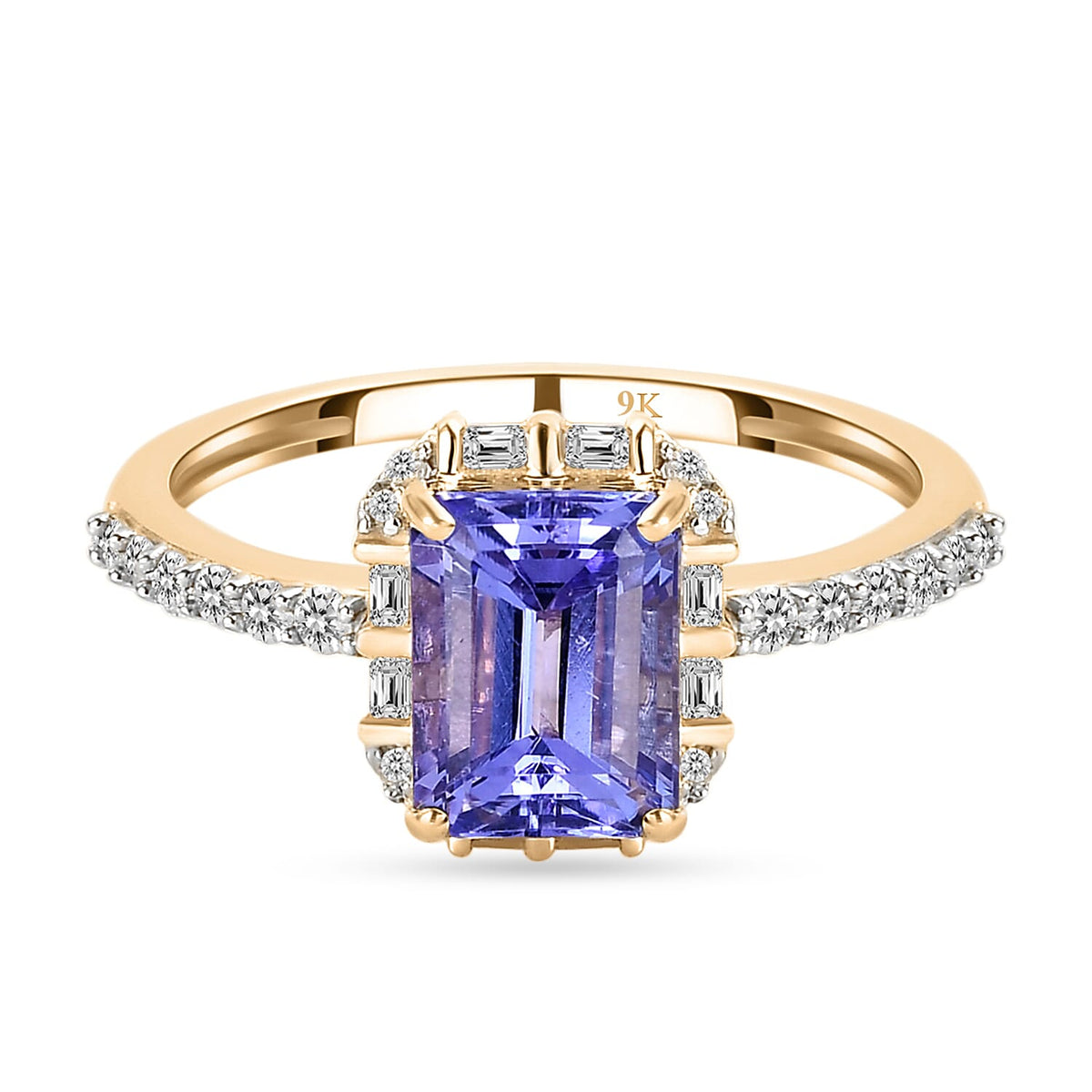 9K Yellow Gold Tanzanite and Diamond Halo Wedding Band Ring 1.85 Ct. 8728019 0