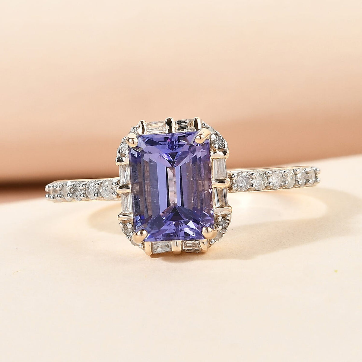 9K Yellow Gold Tanzanite and Diamond Halo Wedding Band Ring 1.85 Ct. 8728019 2