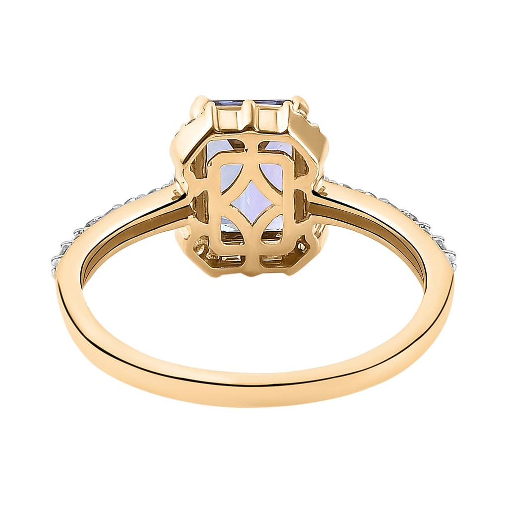 9K Yellow Gold Tanzanite and Diamond Halo Ring 1.85 Ct.