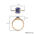 9K Yellow Gold Tanzanite and Diamond Halo Ring 1.85 Ct.