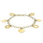 9K Yellow Gold Heart Charms Bracelet 7 Inch, 4.7 grams