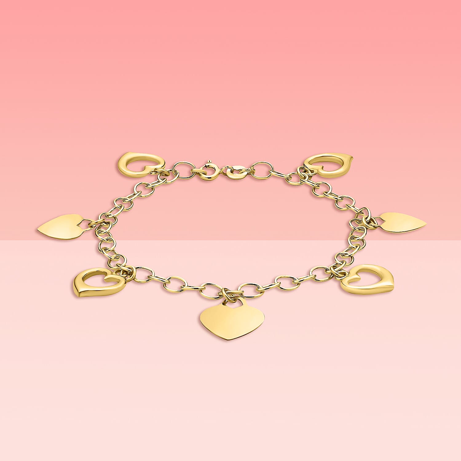 9K Yellow Gold Heart Charms Bracelet 7 Inch 4.7 grams 6093019 1