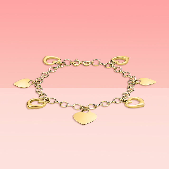 9K Yellow Gold Heart Charms Bracelet 7 Inch 4.7 grams 6093019 2