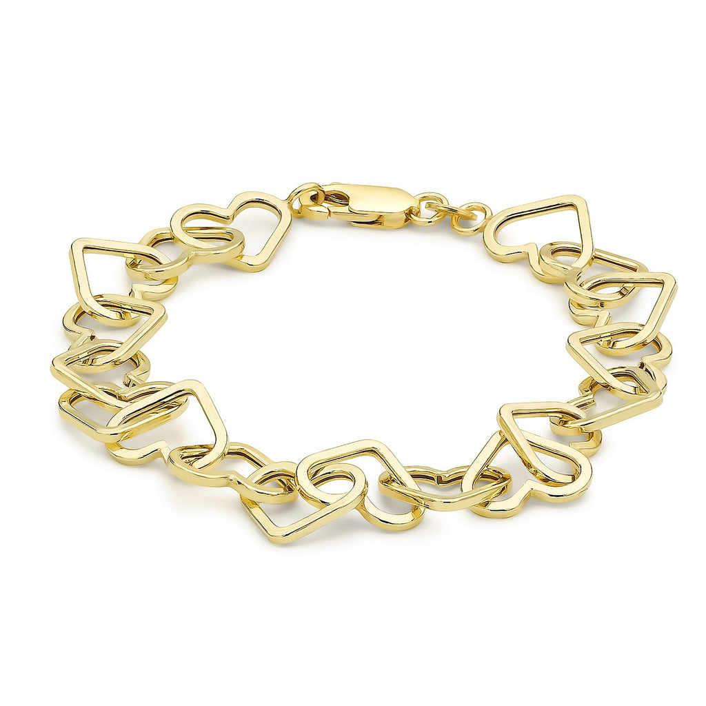 9K Yellow Gold Heart Link Belcher Bracelet 7.5 Inch