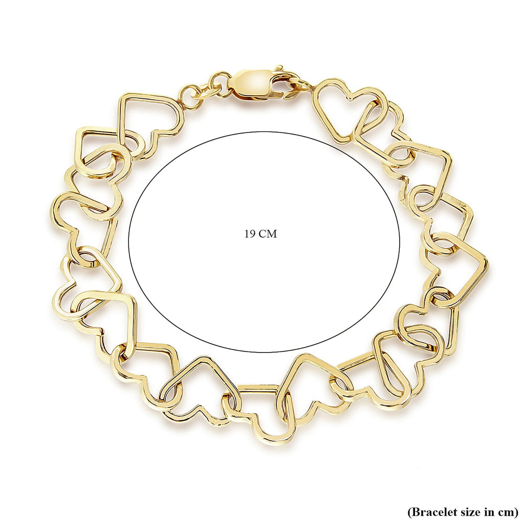 9K Yellow Gold Heart Link Belcher Bracelet 7.5 Inch