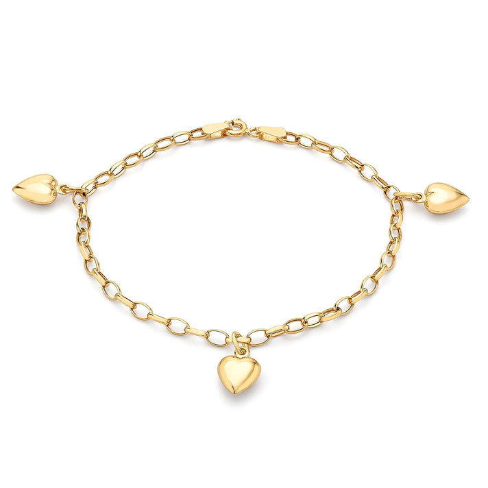 9K Yellow Gold 3 Heart Oval Belcher Chain Bracelet 7 Inch 7193392 1