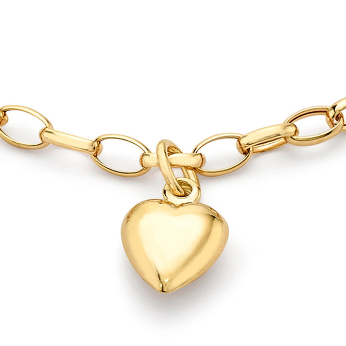 9K Yellow Gold 3 Heart Oval Belcher Chain Bracelet 7 Inch 7193392 2