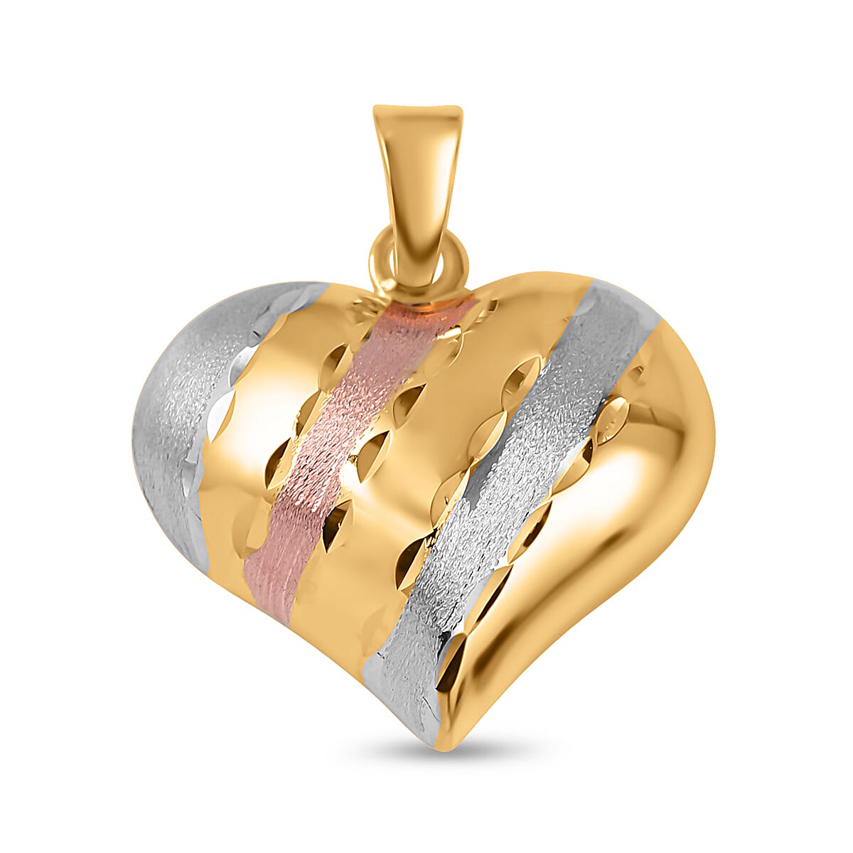 9K Yellow Gold with Silver and Rose Gold Plated Heart Pendant 7732613 0