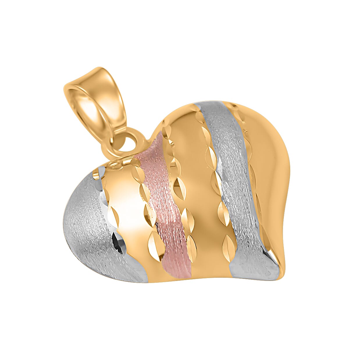9K Yellow Gold with Silver and Rose Gold Plated Heart Pendant 7732613 3