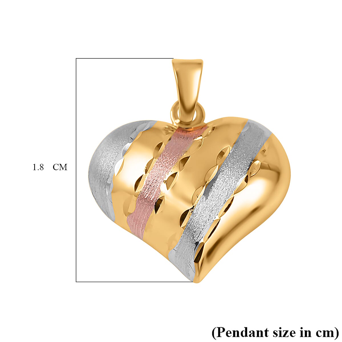 9K Yellow Gold with Silver and Rose Gold Plated Heart Pendant 7732613 4