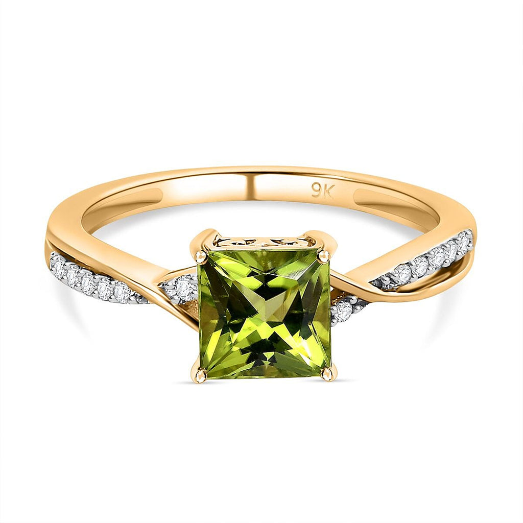 9K Yellow Gold Hebei Peridot and Moissanite Ring 1.14 Ct