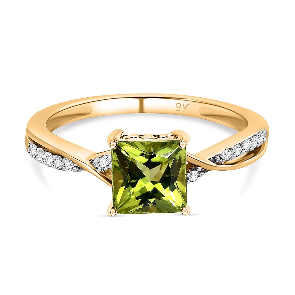 9K Yellow Gold Hebei Peridot and Moissanite Ring 1.14 Ct 7564184 0