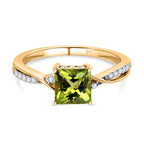 9K Yellow Gold Hebei Peridot and Moissanite Ring 1.14 Ct